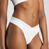 Organic Cotton Lace Thong - Siella - Color: White Blanc