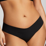 Organic Cotton No-Show Thong - Siella - Color: Black Noir