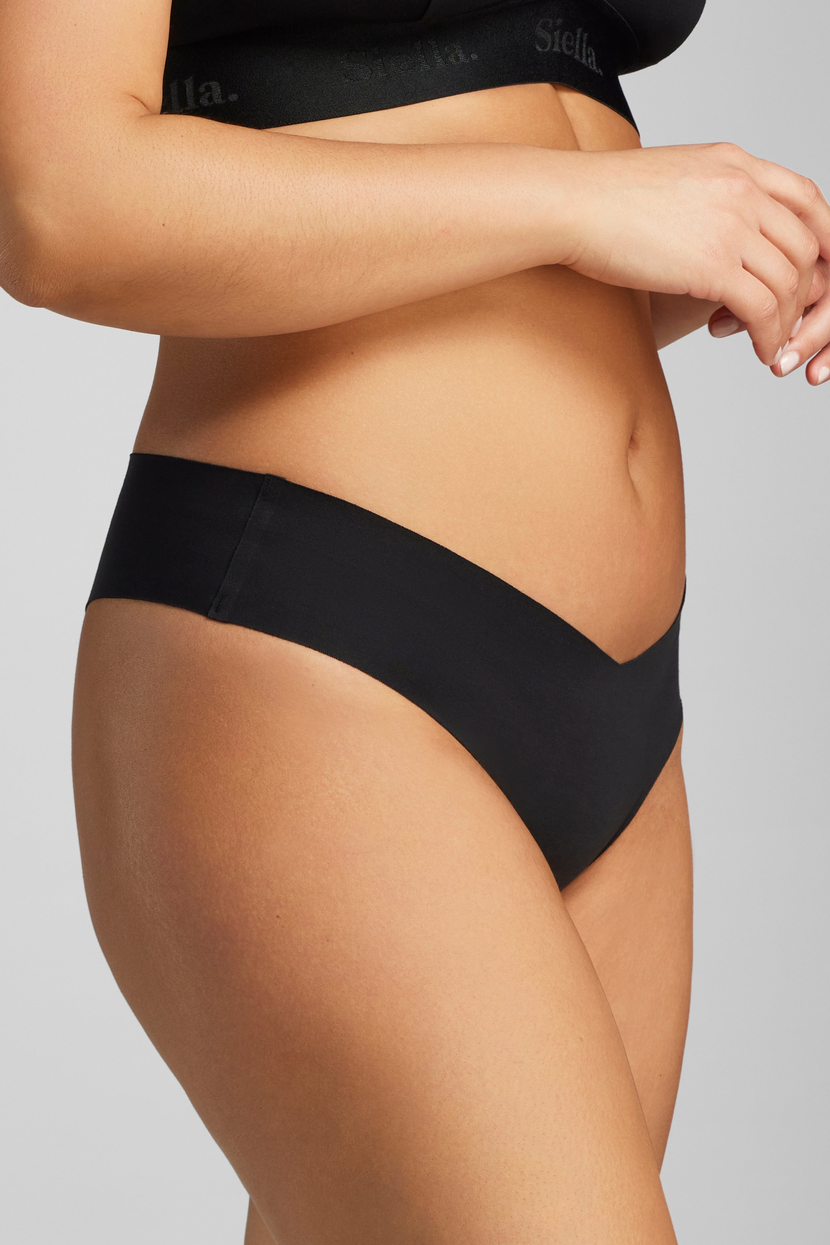 Organic Cotton No-Show Thong - Siella - Color: Black Noir