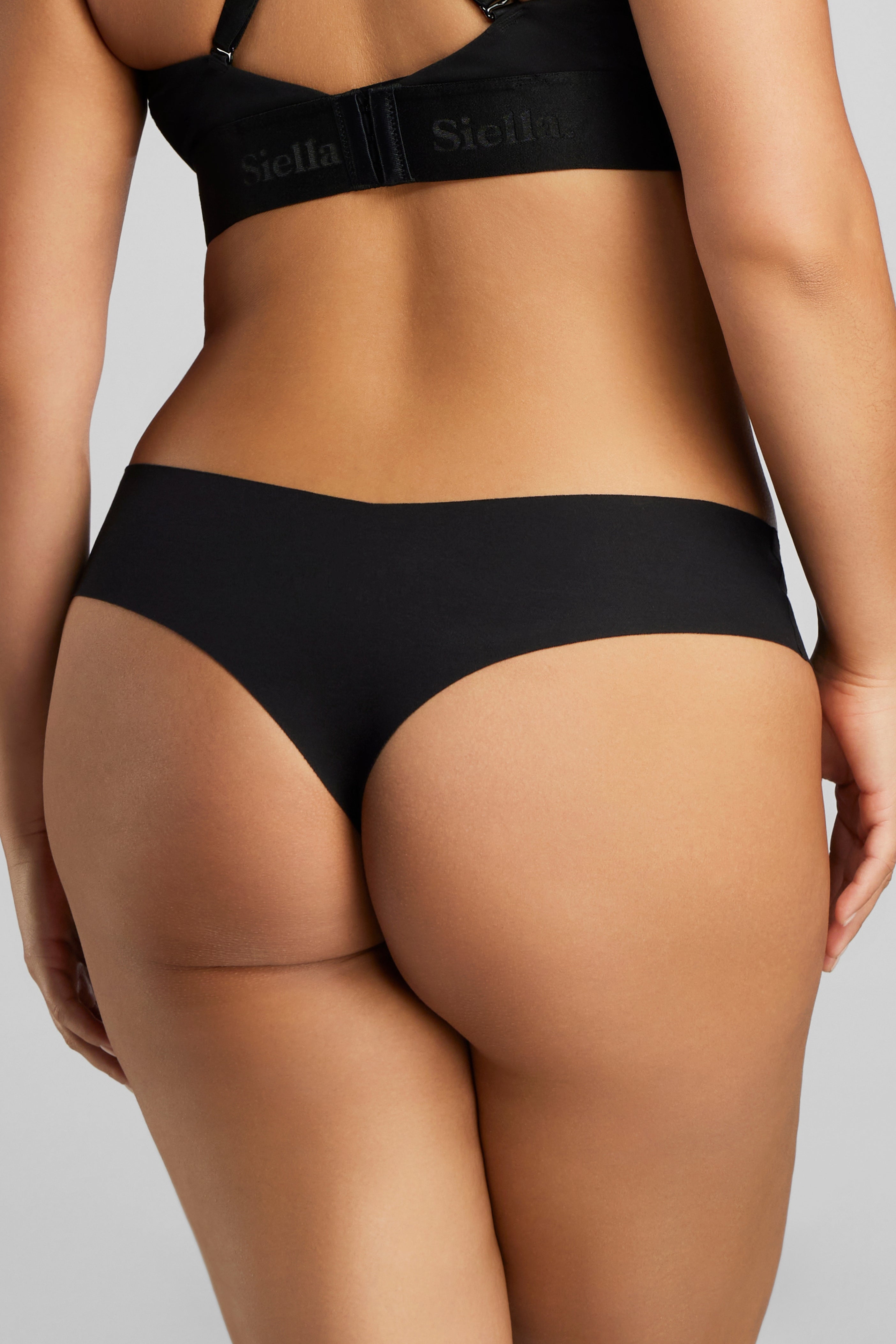 Organic Cotton No-Show Thong - Siella - Color: Black Noir