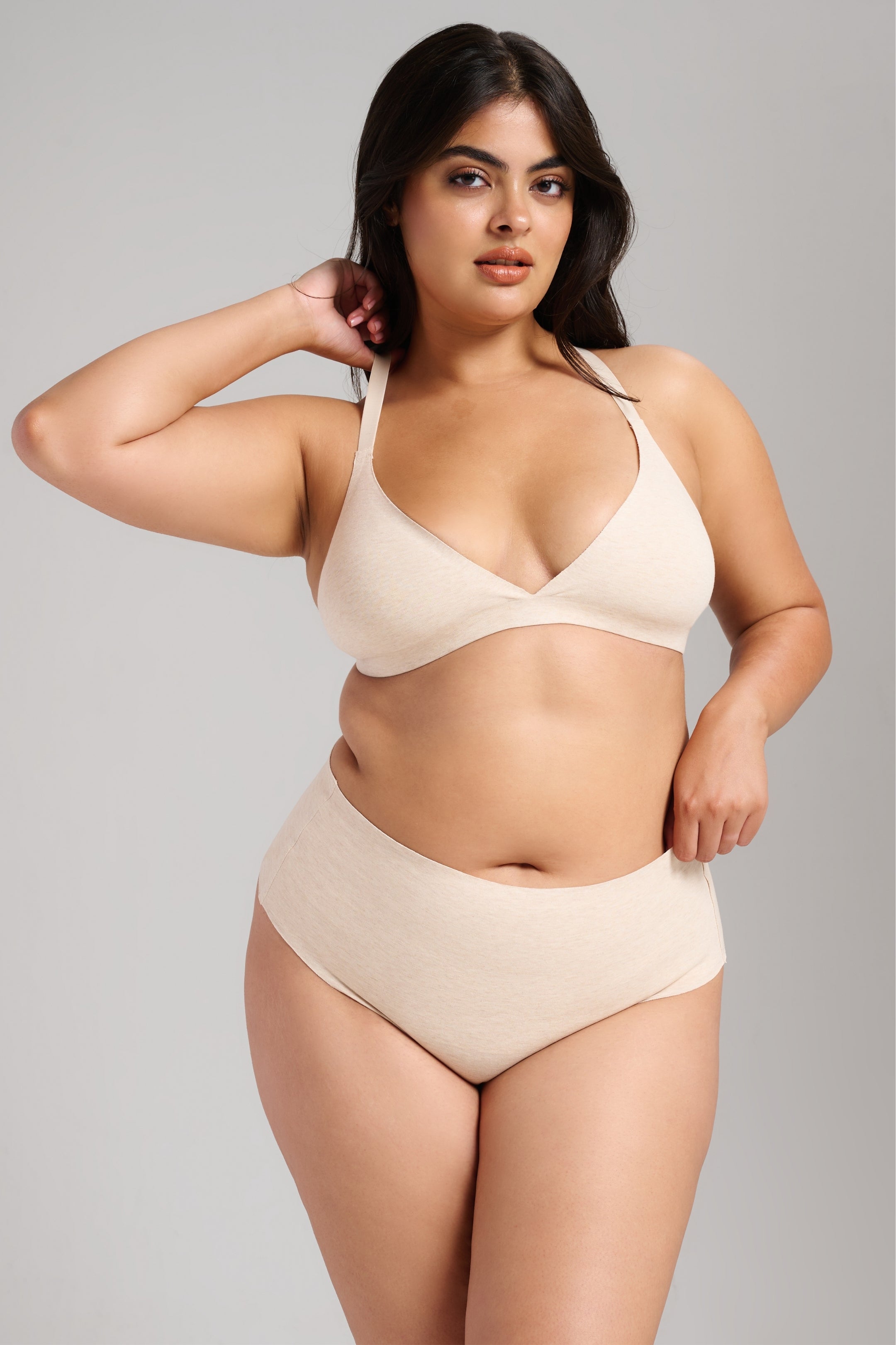 Organic Cotton No-Show Shaping Thong - SIELLA - Color: Oatmeal Avoine