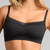 Organic Cotton Lace Balconette Bra - Siella - Color: Black Noir