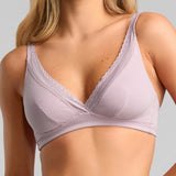 Organic Cotton Lace Plunge Bra - Siella - Color: Lavender Lavande
