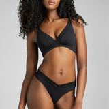 Organic Cotton Lace Plunge Bra - Siella - Color: Black Noir