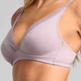 Organic Cotton Lace Plunge Bra - Siella - Color: Lavender Lavande