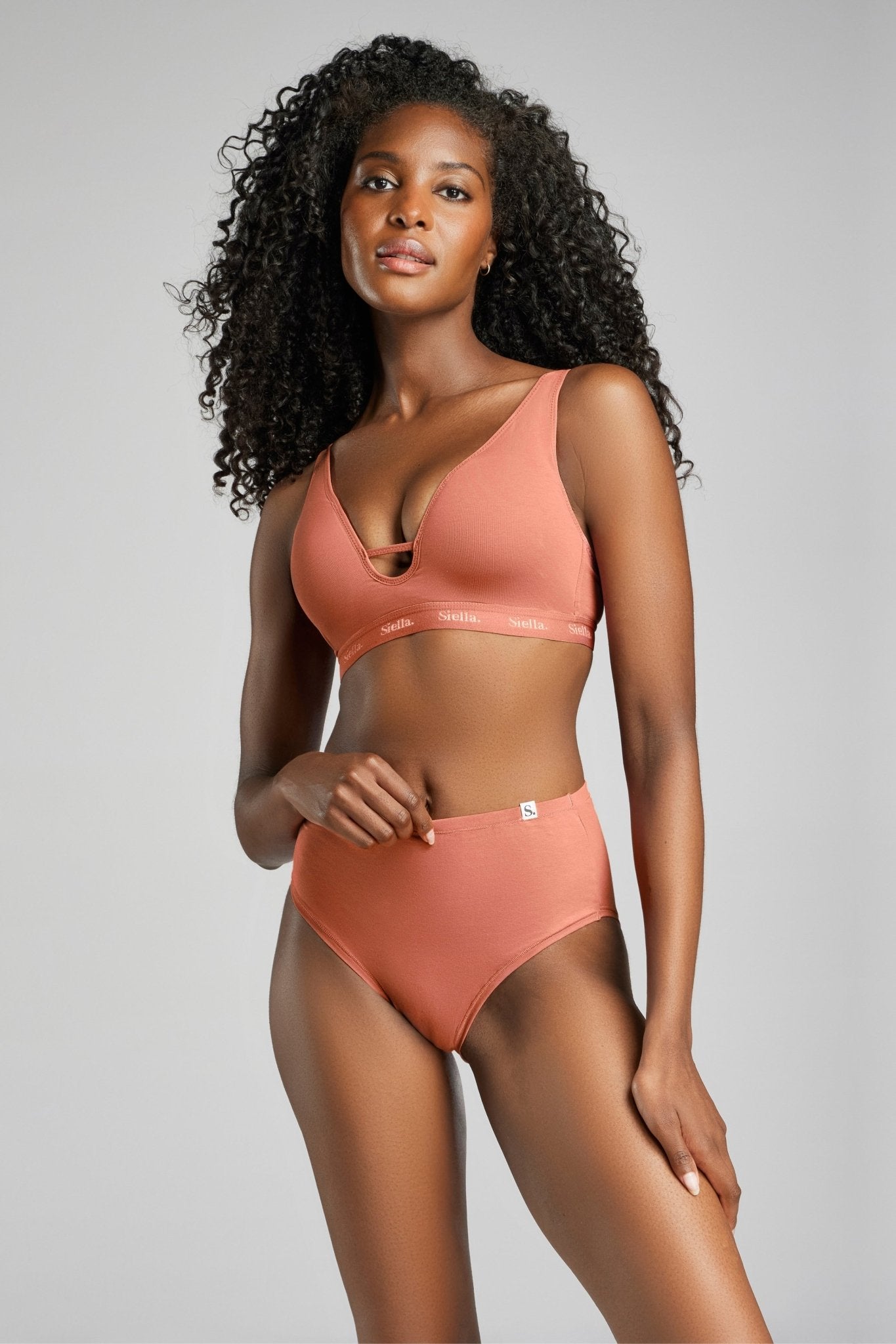Organic Cotton Plunge Foam Bra - SIELLA - Color: Terracotta