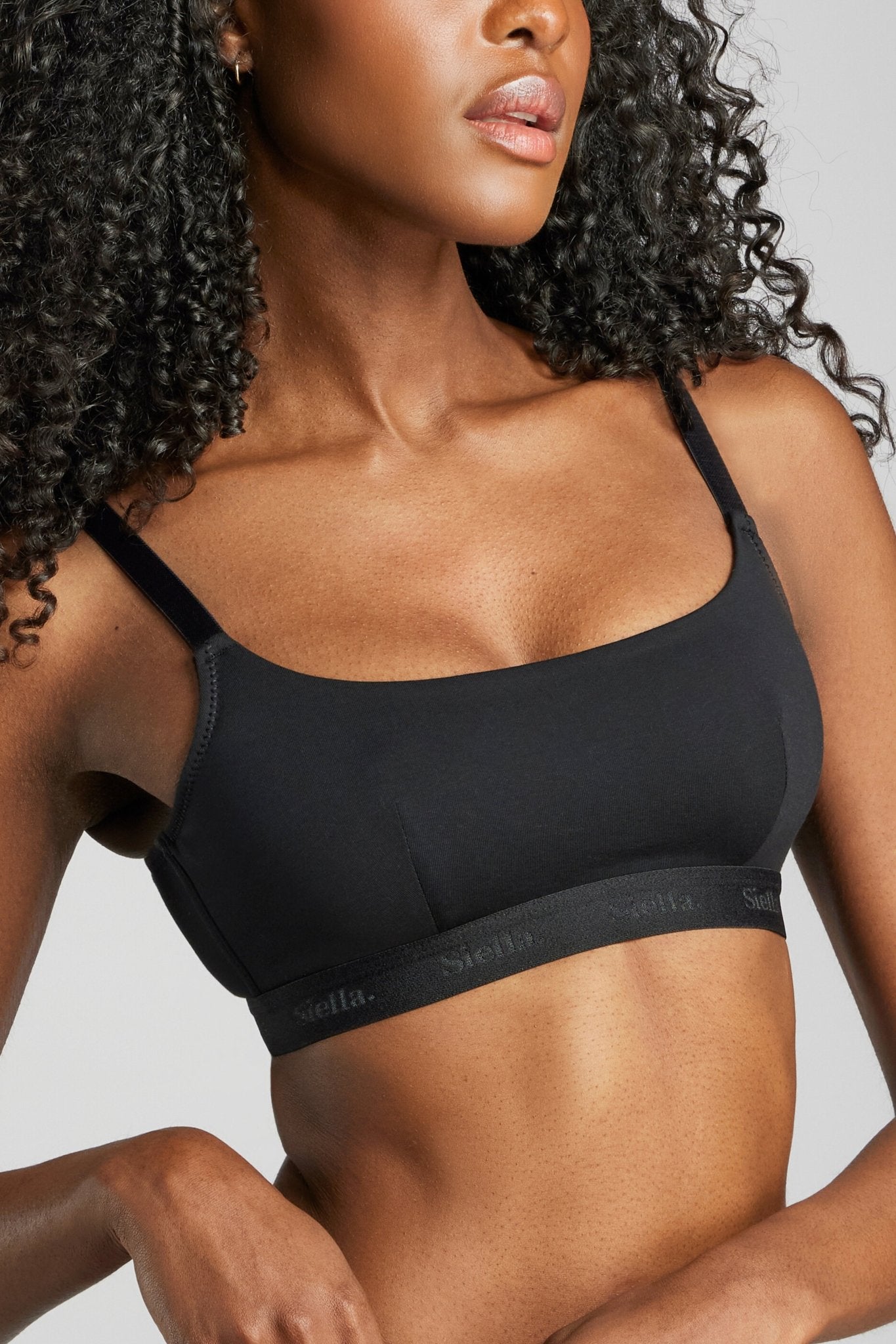 Organic Cotton Scoop Neck Bra - Siella - Color: Black Noir