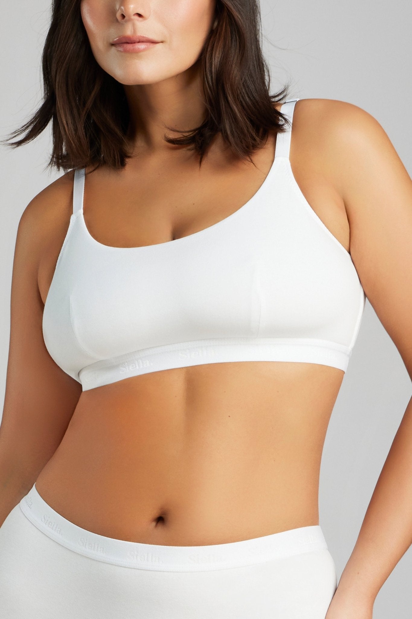 Organic Cotton Scoop Neck Bra - Siella - Color: White Blanc