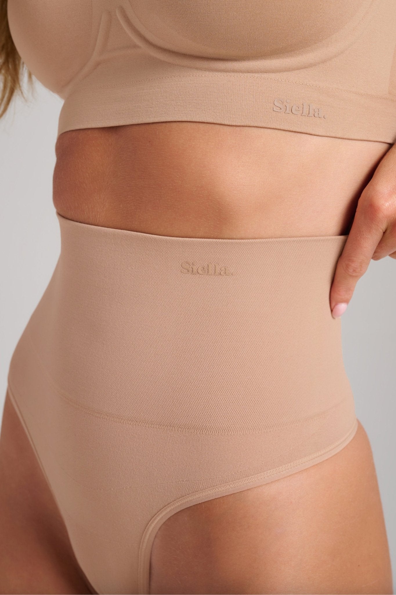 Sculpt High Waist Shaping Thong - Siella - Color: Taupe
