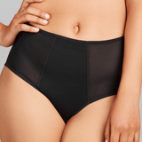 Power Mesh High Waist Brief - Siella - Color: Black Noir