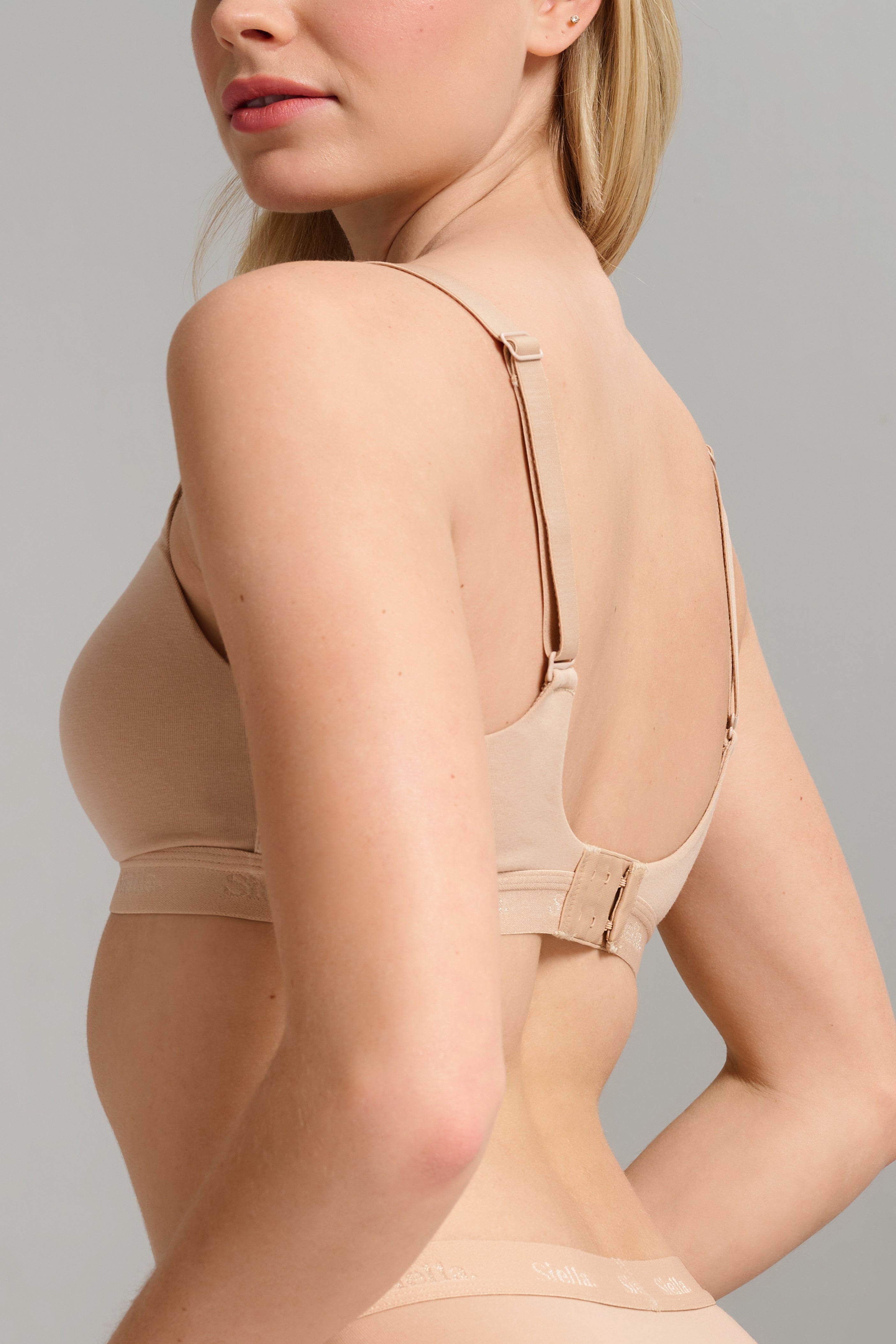 Organic Cotton V-Neck Bra - SIELLA - Color: Beach Beige Beige plage