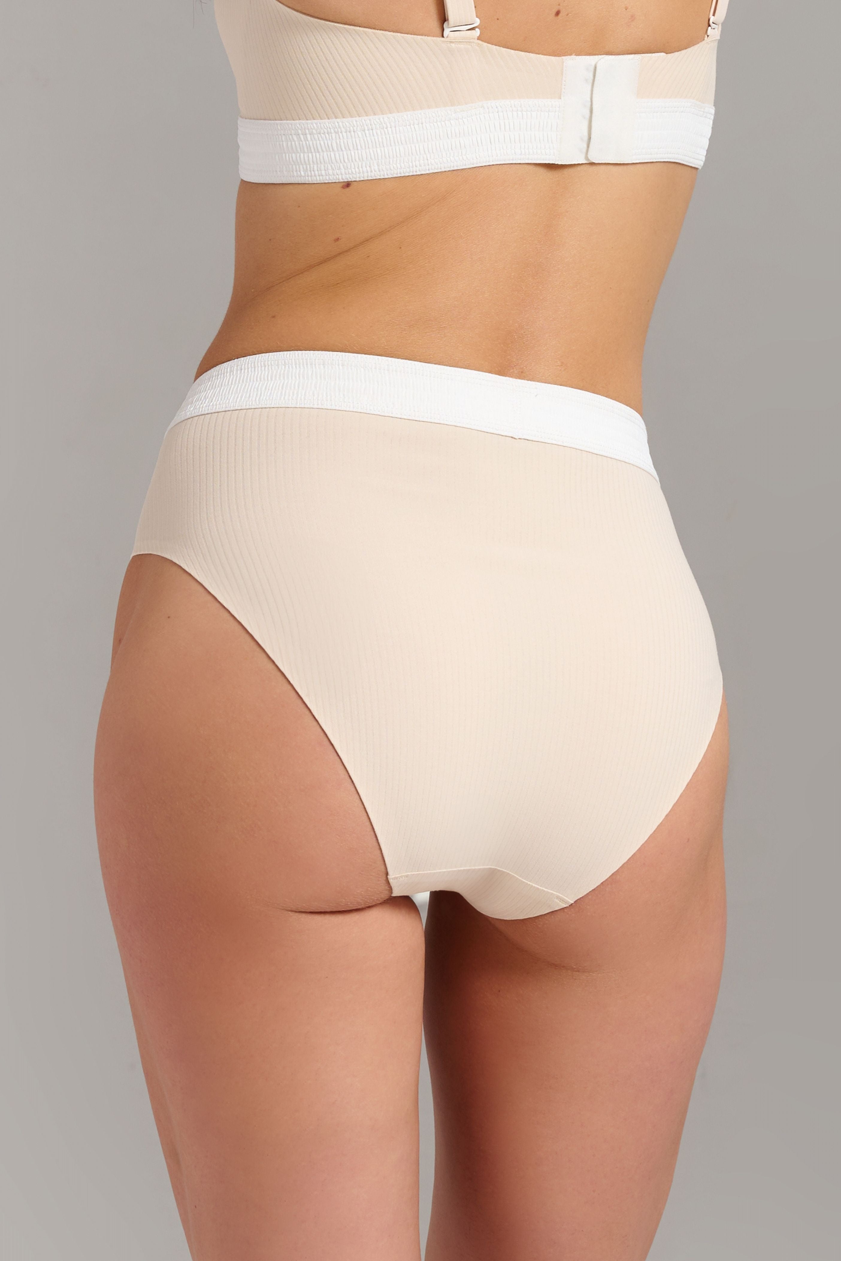 Organic Cotton Rib High Waist Brief - Siella - Color: Whisper Beige Beige murmure