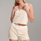 Organic Cotton Rib Boxer Short - Siella - Color: Whisper Beige Beige murmure