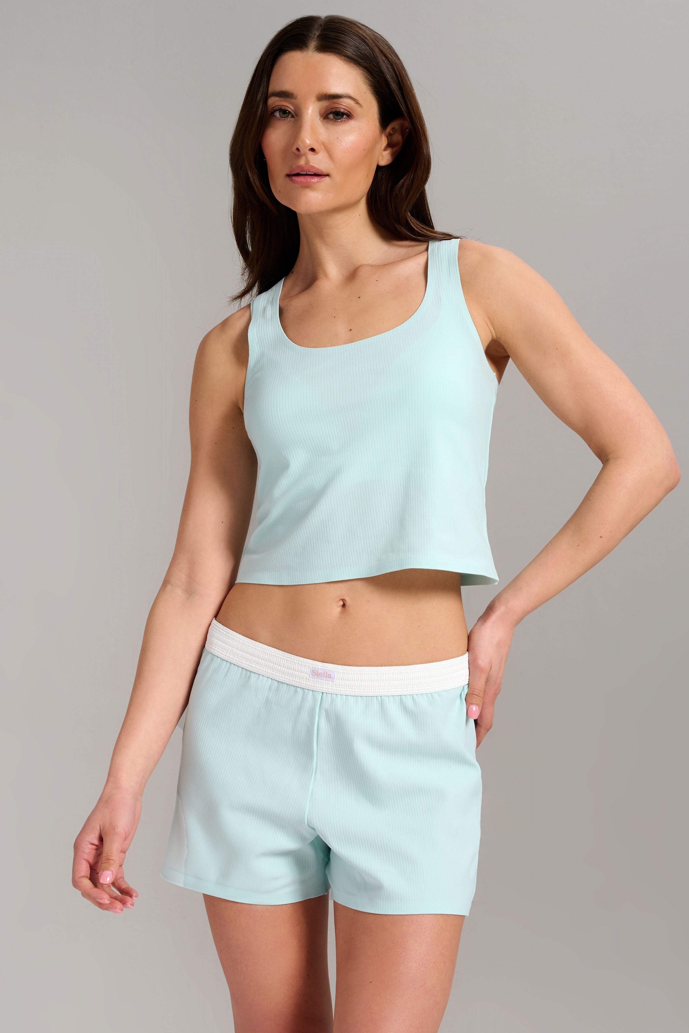 Organic Cotton Rib Boxer Short - Siella - Color: Aqua Mist Aqua