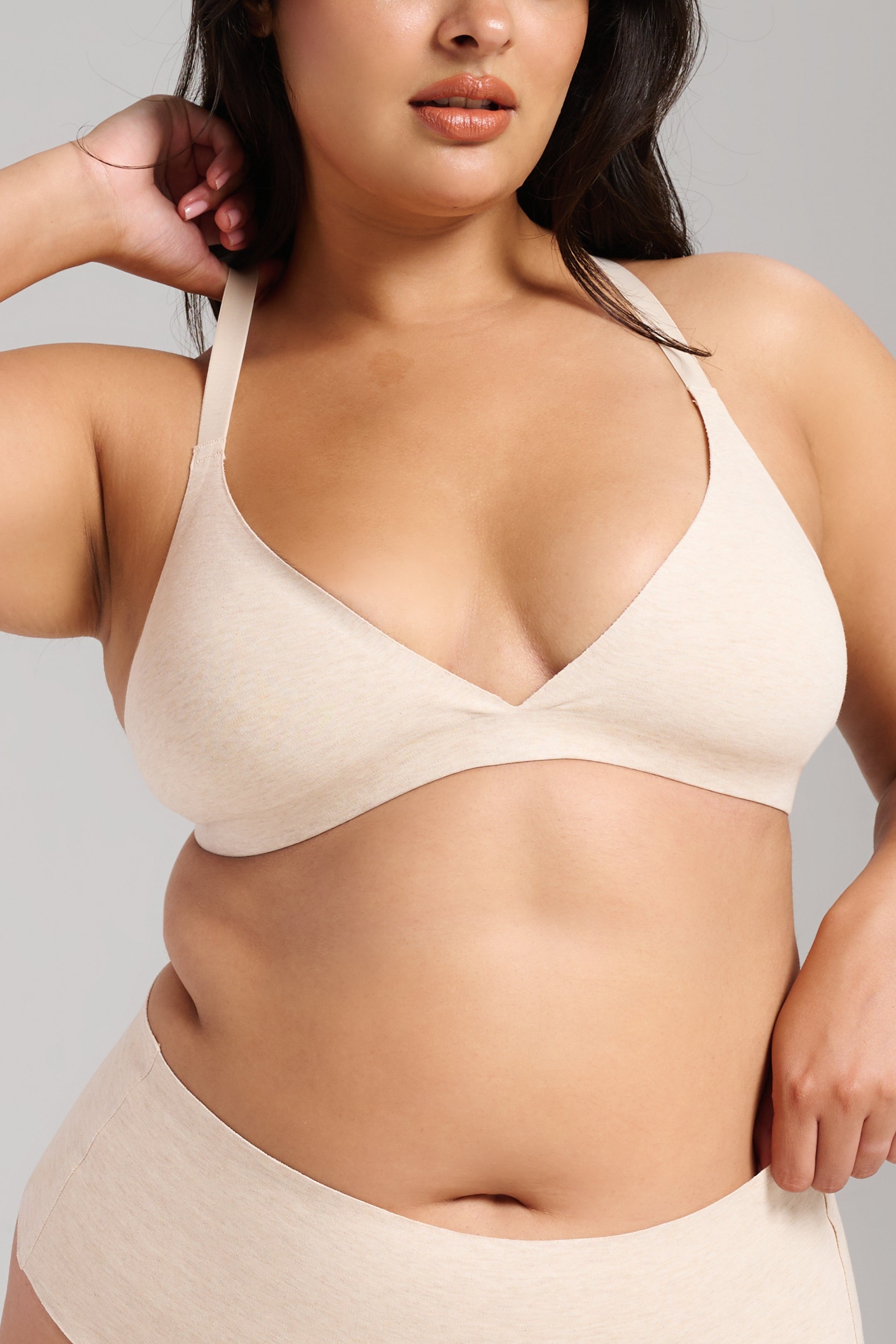 Organic Cotton No-Show Triangle Bra - SIELLA - Color: Oatmeal Avoine