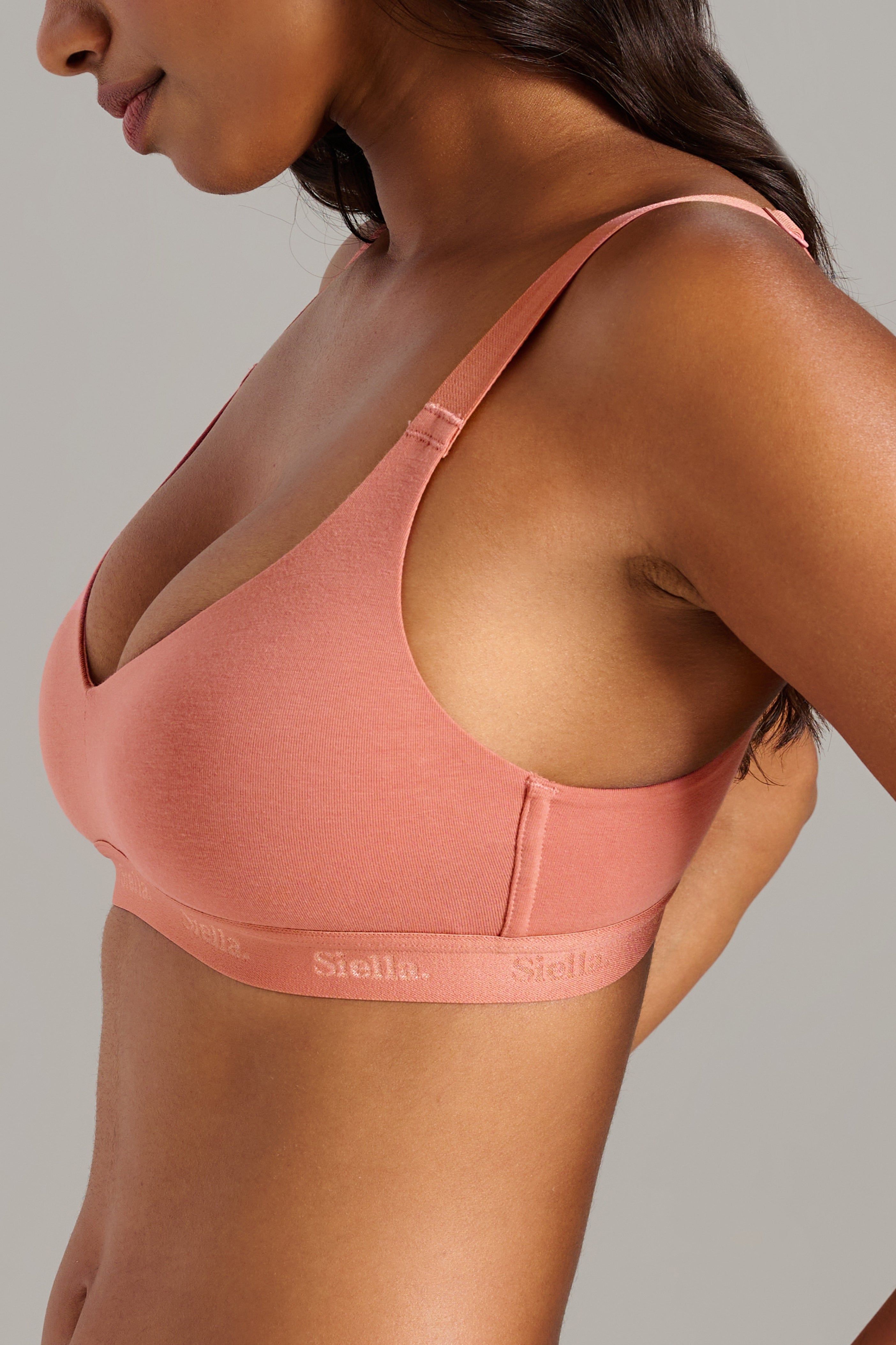 Organic Cotton V - Neck Bra - Siella - Color: Terracotta