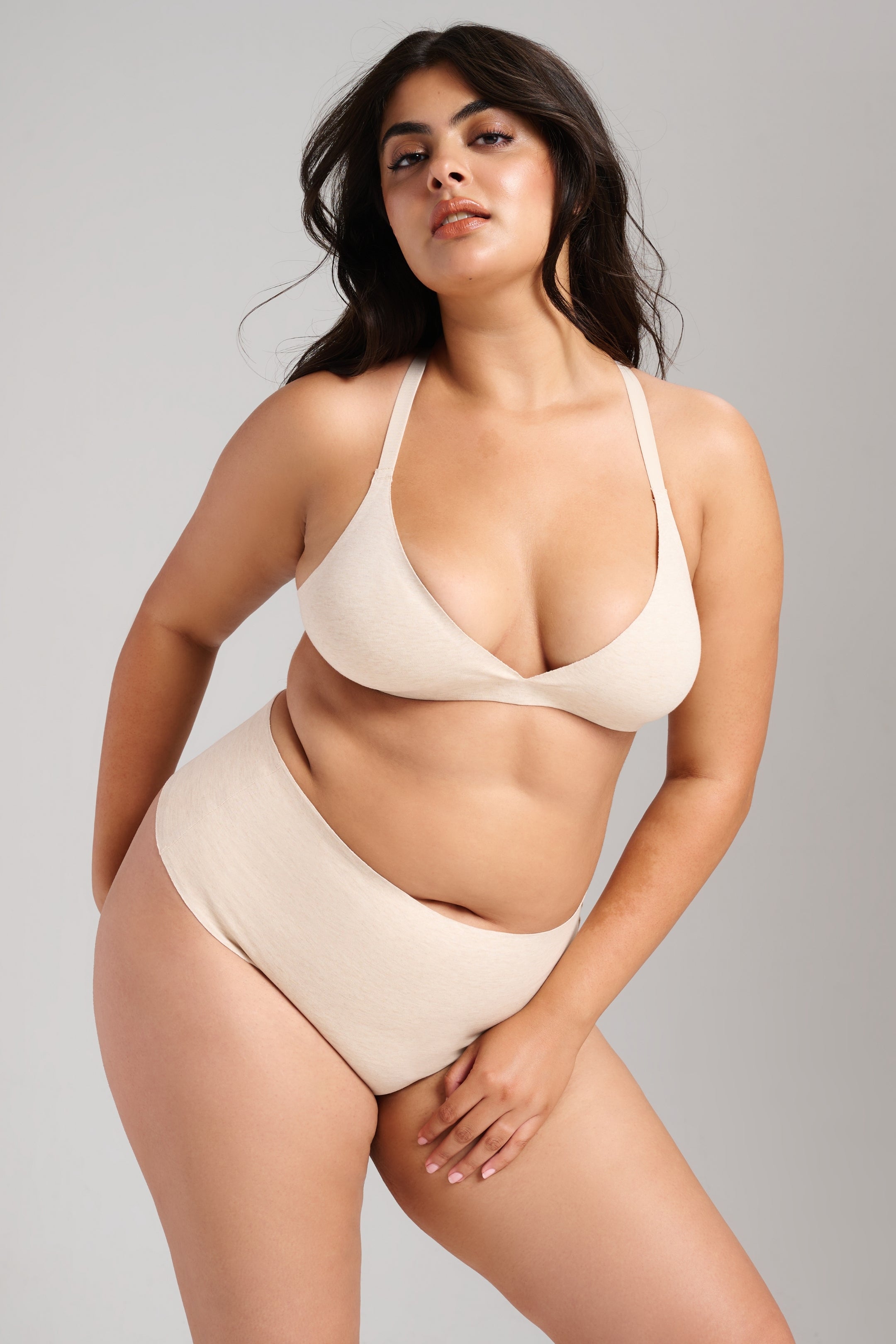 Organic Cotton No-Show Triangle Bra - SIELLA - Color: Oatmeal Avoine
