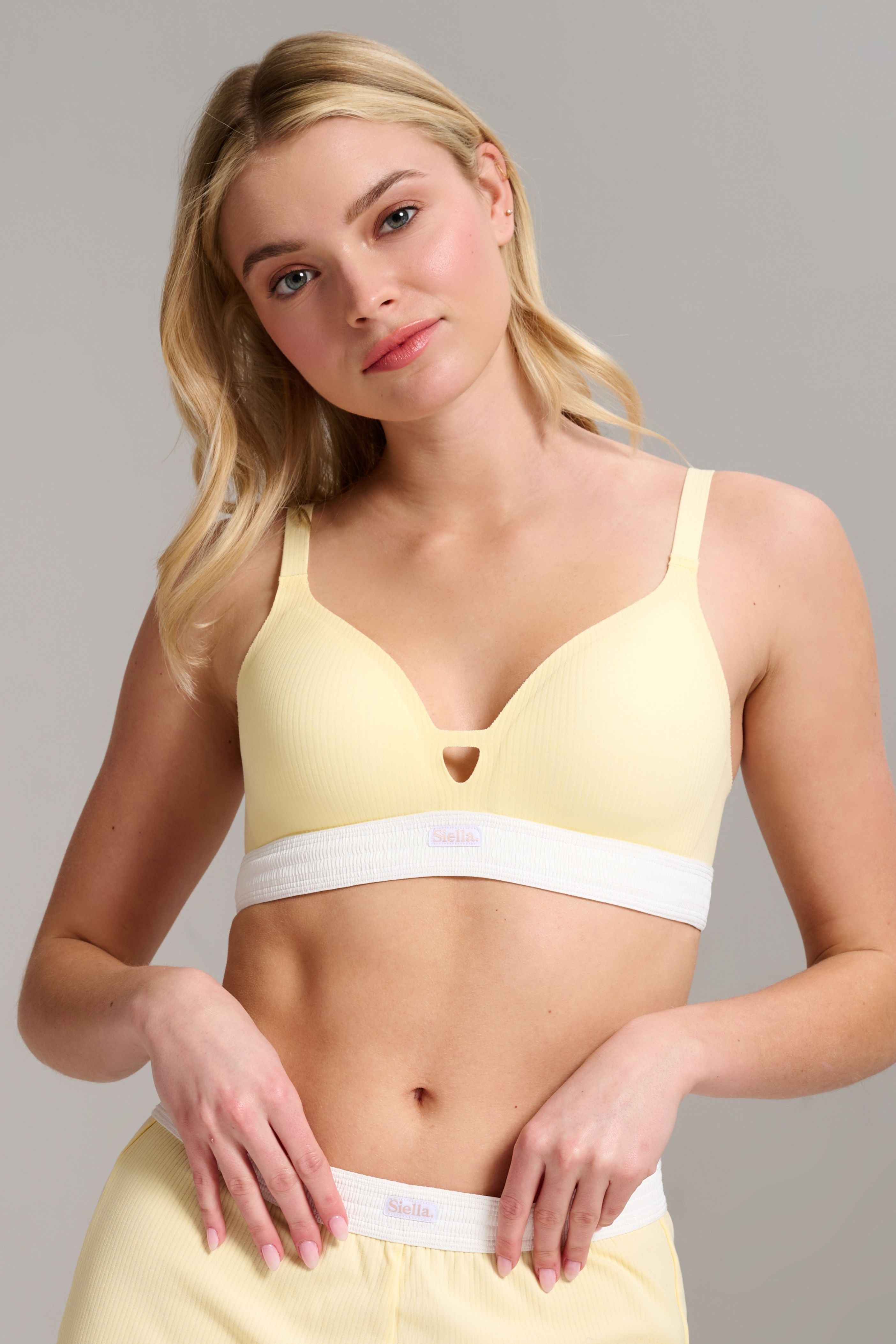 Organic Cotton Rib V-Neck Foam Bra - Siella - Color: Lemonade Limonade