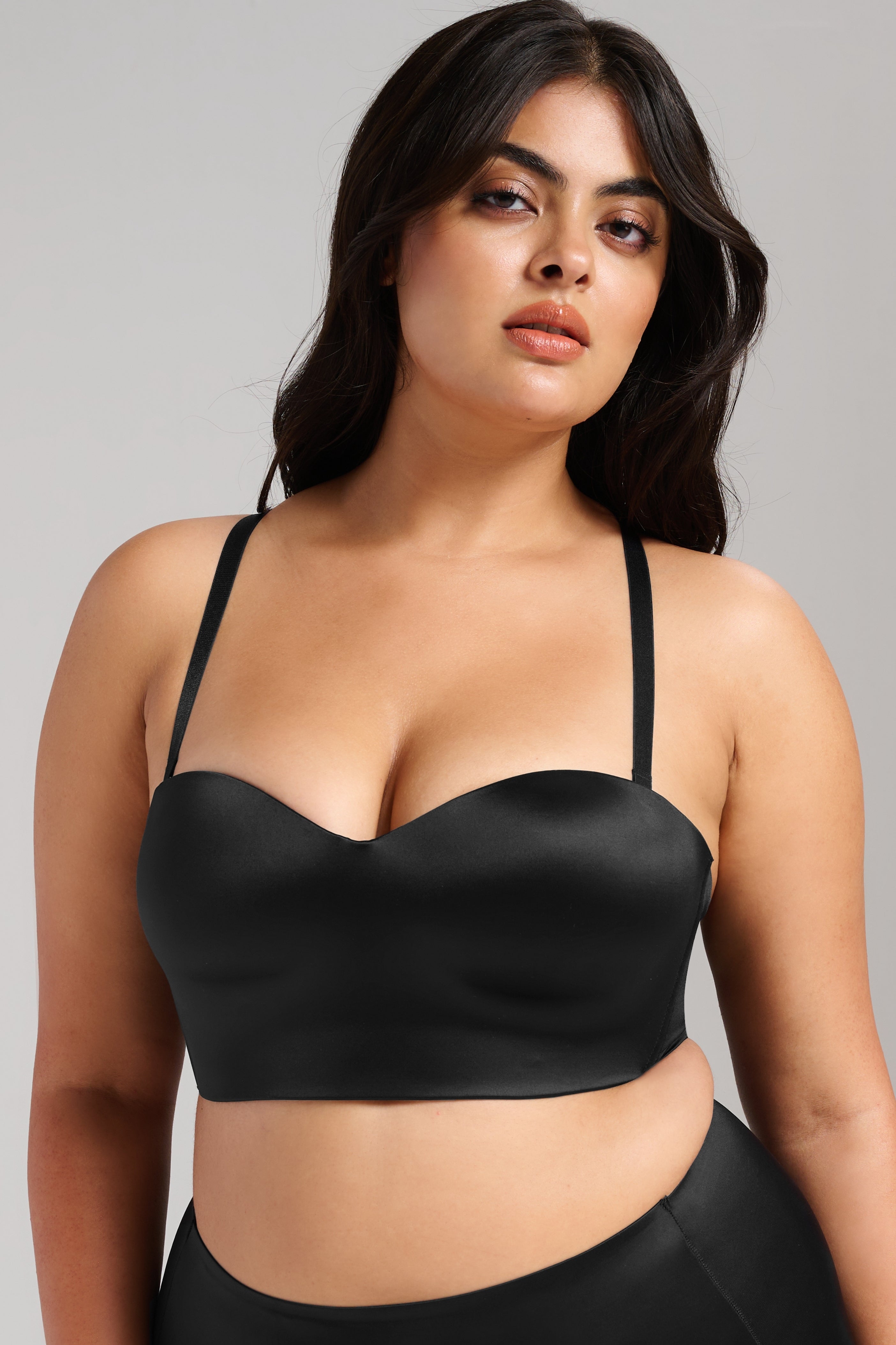 Smooth Satin Foam Bustier - Siella - Color: Black Noir