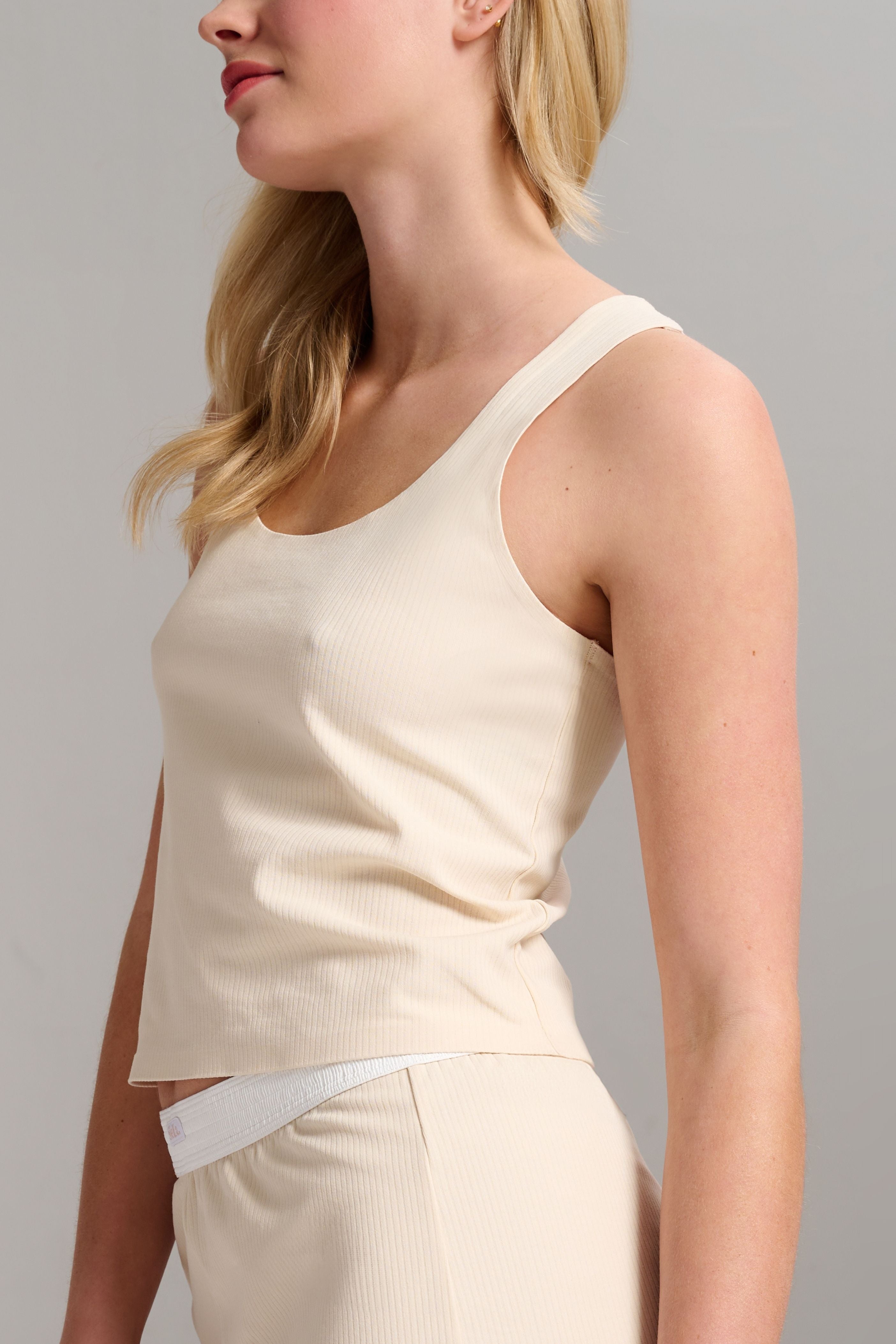 Organic Cotton Rib Tank - Siella - Color: Whisper Beige Beige murmure