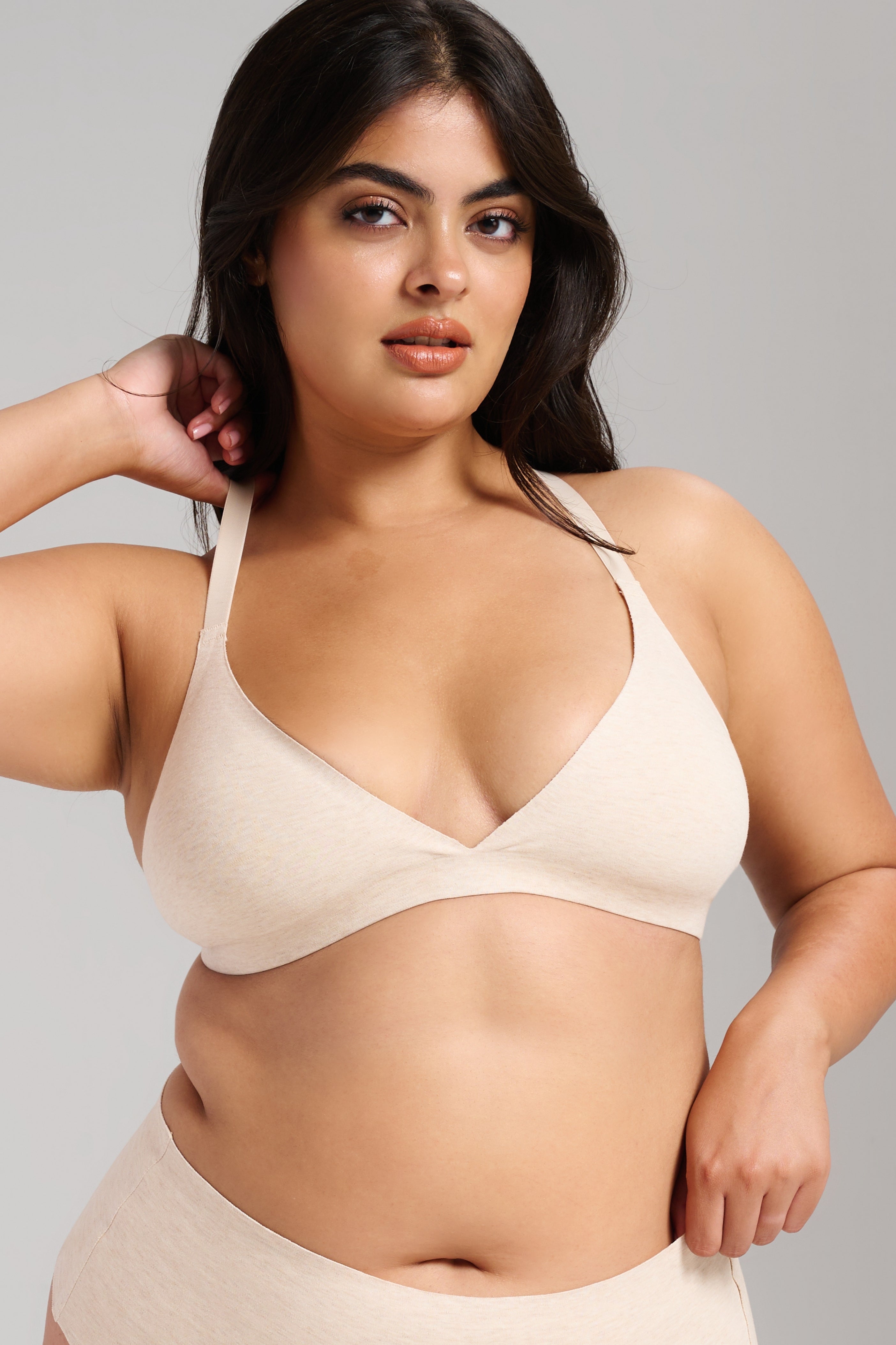 Organic Cotton No-Show Triangle Bra - SIELLA - Color: Oatmeal Avoine