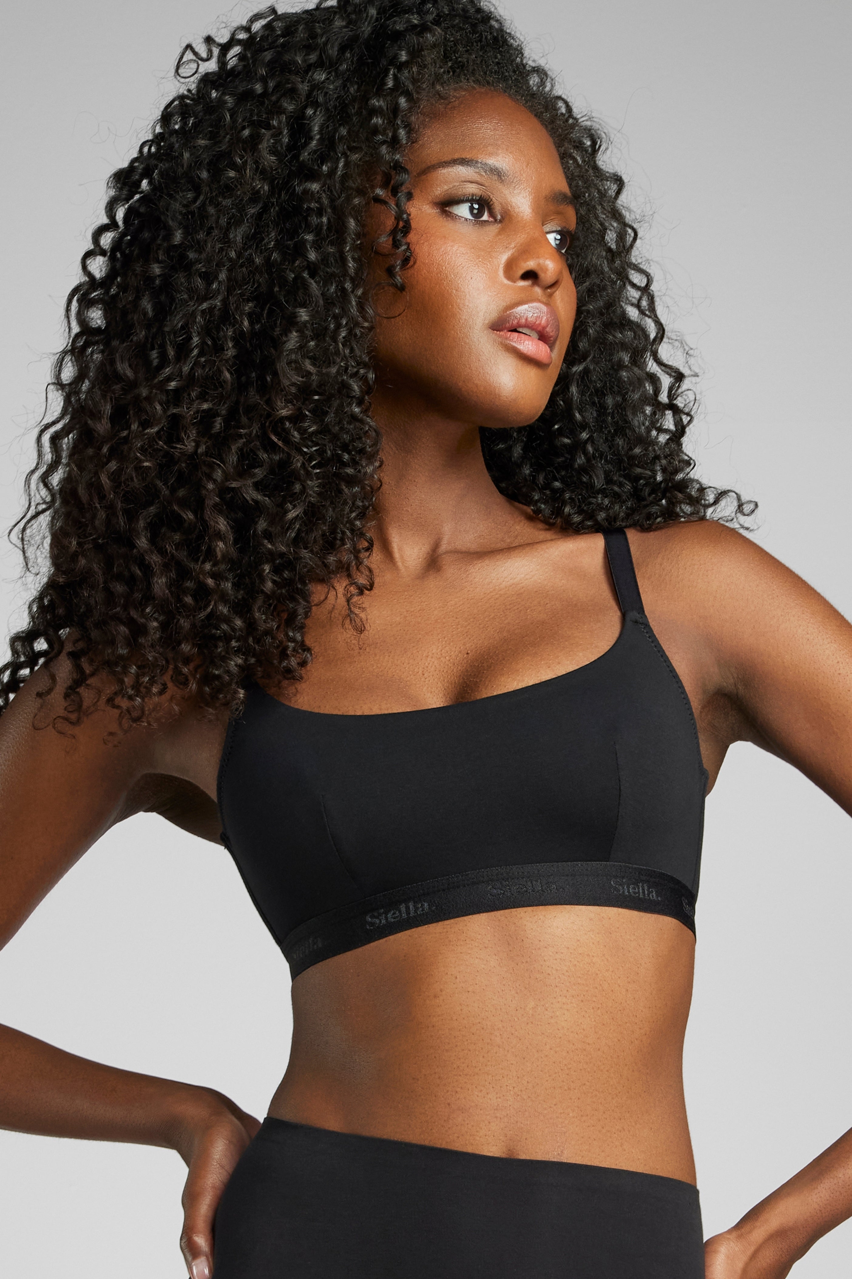 Organic Cotton Scoop Neck Bra - Siella - Color: Black Noir
