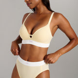 Organic Cotton Rib V-Neck Foam Bra - Siella - Color: Lemonade Limonade
