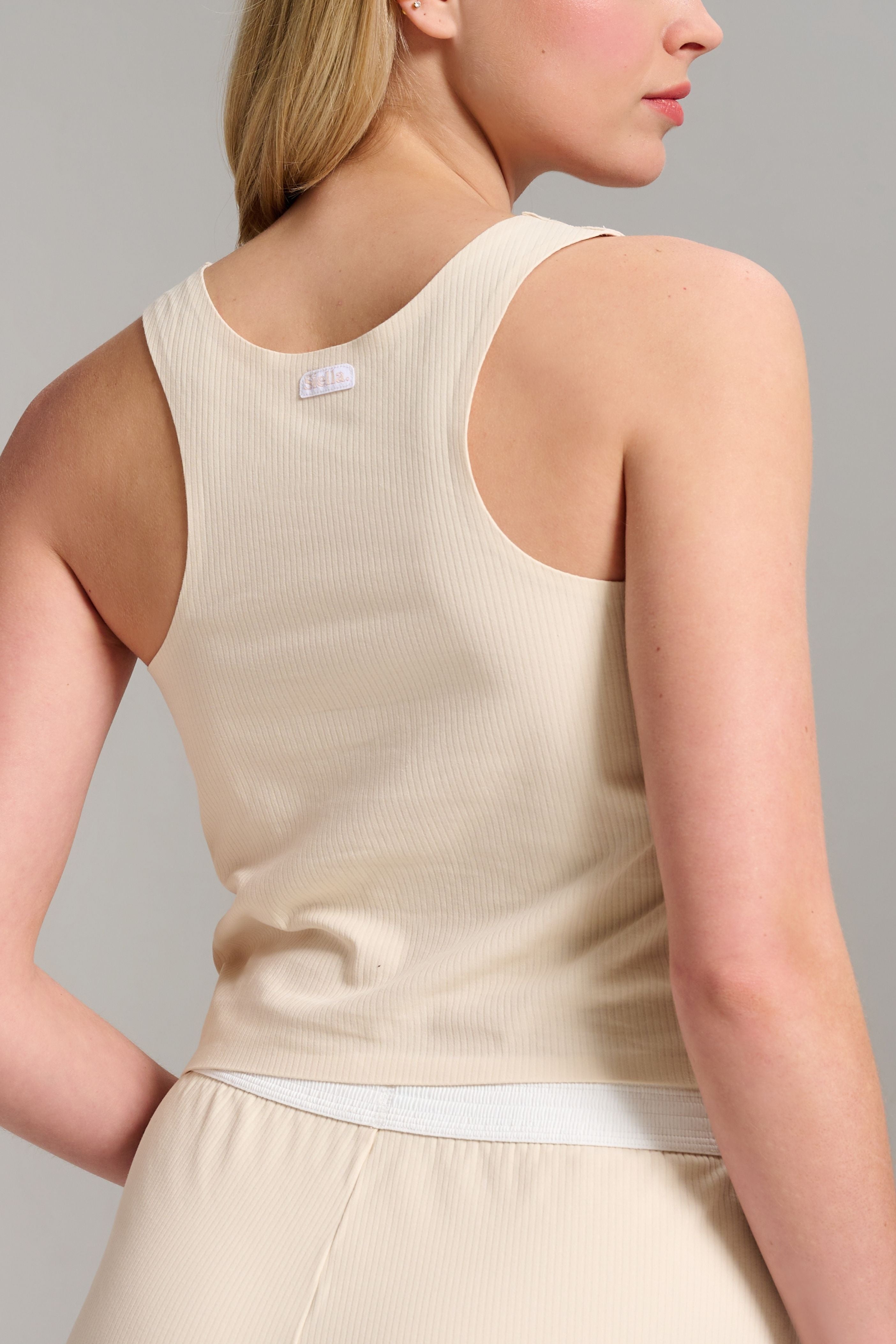 Organic Cotton Rib Tank - Siella - Color: Whisper Beige Beige murmure