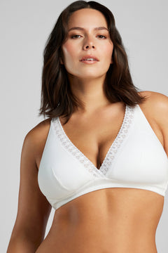 Organic Cotton Lace Plunge Bra - Siella - Color: White Blanc