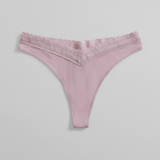 Organic Cotton Lace Thong - Siella - Color: Lavender Lavande