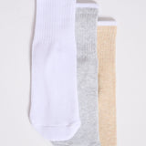 Organic Cotton Ankle Sock 3-Pack - SIELLA - Color: White/Grey Mix/Oatmeal Blanc/Gris chiné/Avoine