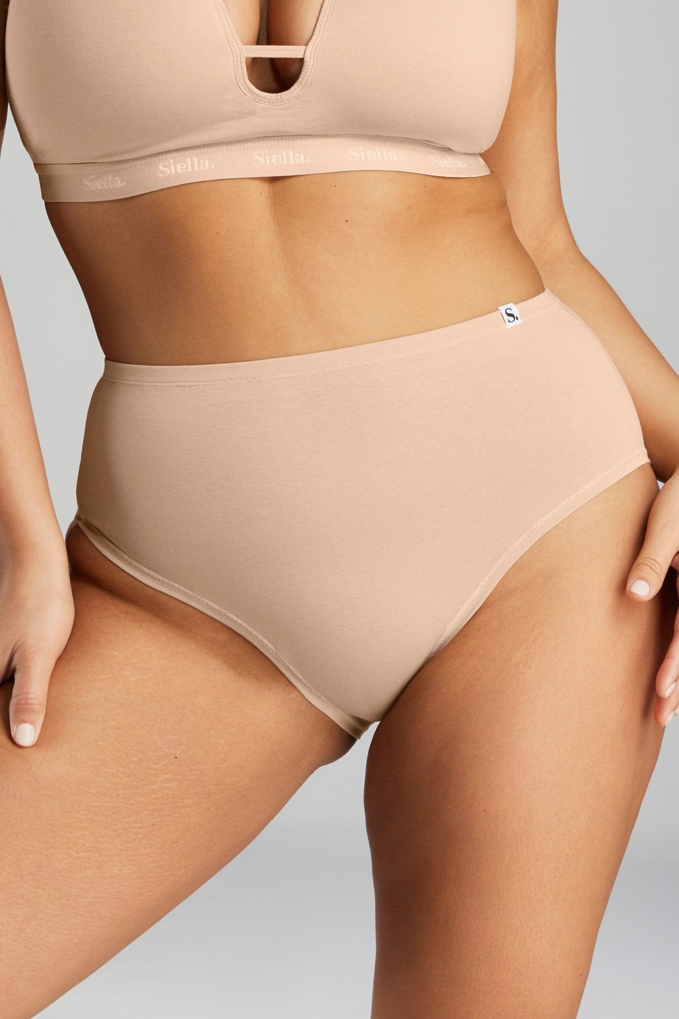 Organic Cotton High Waist Brief - SIELLA - Color: Beach Beige Beige plage