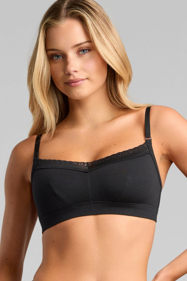 Organic Cotton Lace Balconette Bra - Siella - Color: Black Noir
