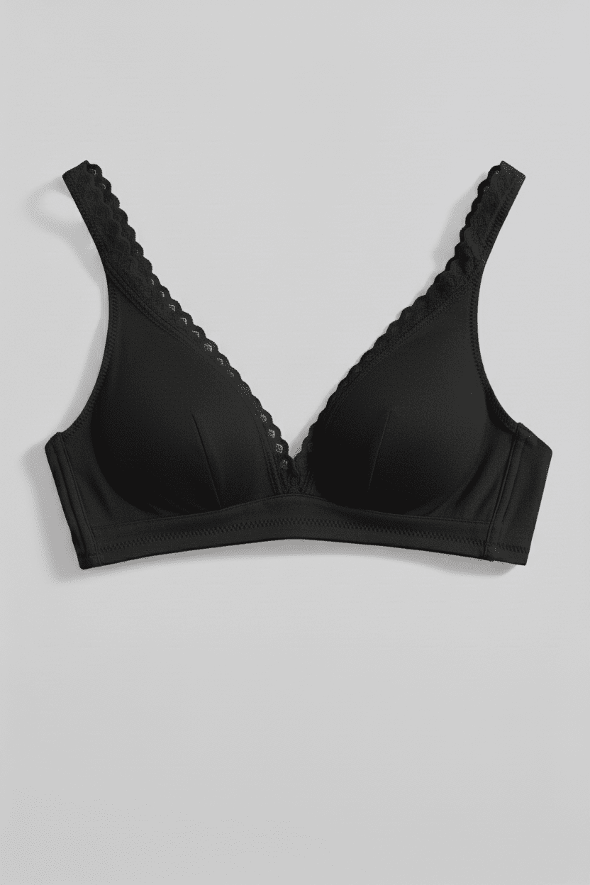 Organic Cotton Lace Plunge Bra - Siella - Color: Black Noir