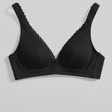 Organic Cotton Lace Plunge Bra - Siella - Color: Black Noir