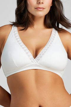 Organic Cotton Lace Plunge Bra - Siella - Color: White Blanc