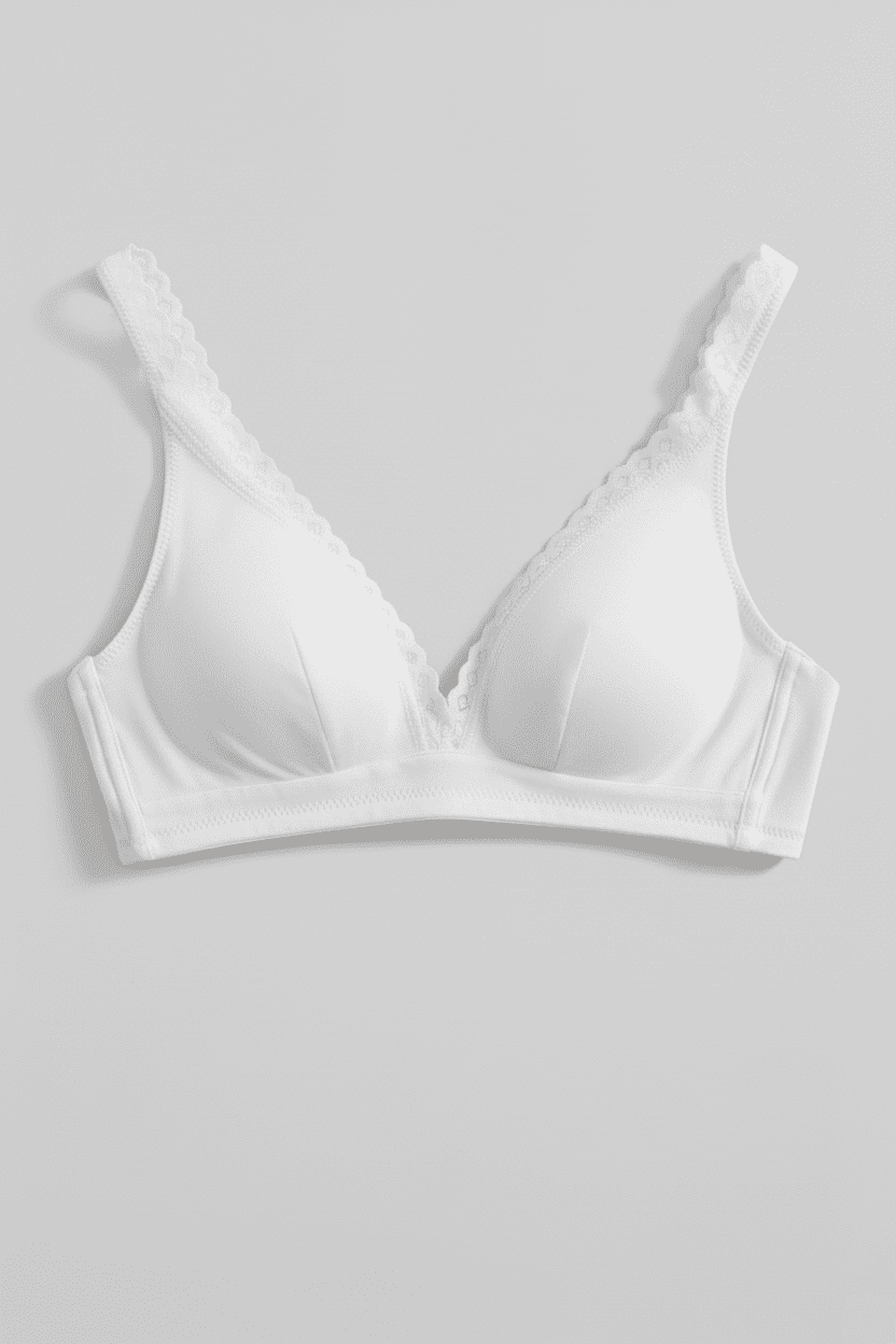 Organic Cotton Lace Plunge Bra - Siella - Color: White Blanc