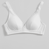 Organic Cotton Lace Plunge Bra - Siella - Color: White Blanc