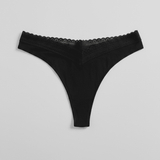 Organic Cotton Lace Thong - Siella - Color: Black Noir