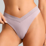 Organic Cotton Lace Thong - Siella - Color: Lavender Lavande