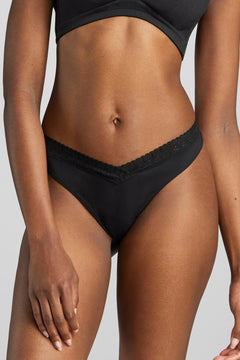 Organic Cotton Lace Thong - Siella - Color: Black Noir
