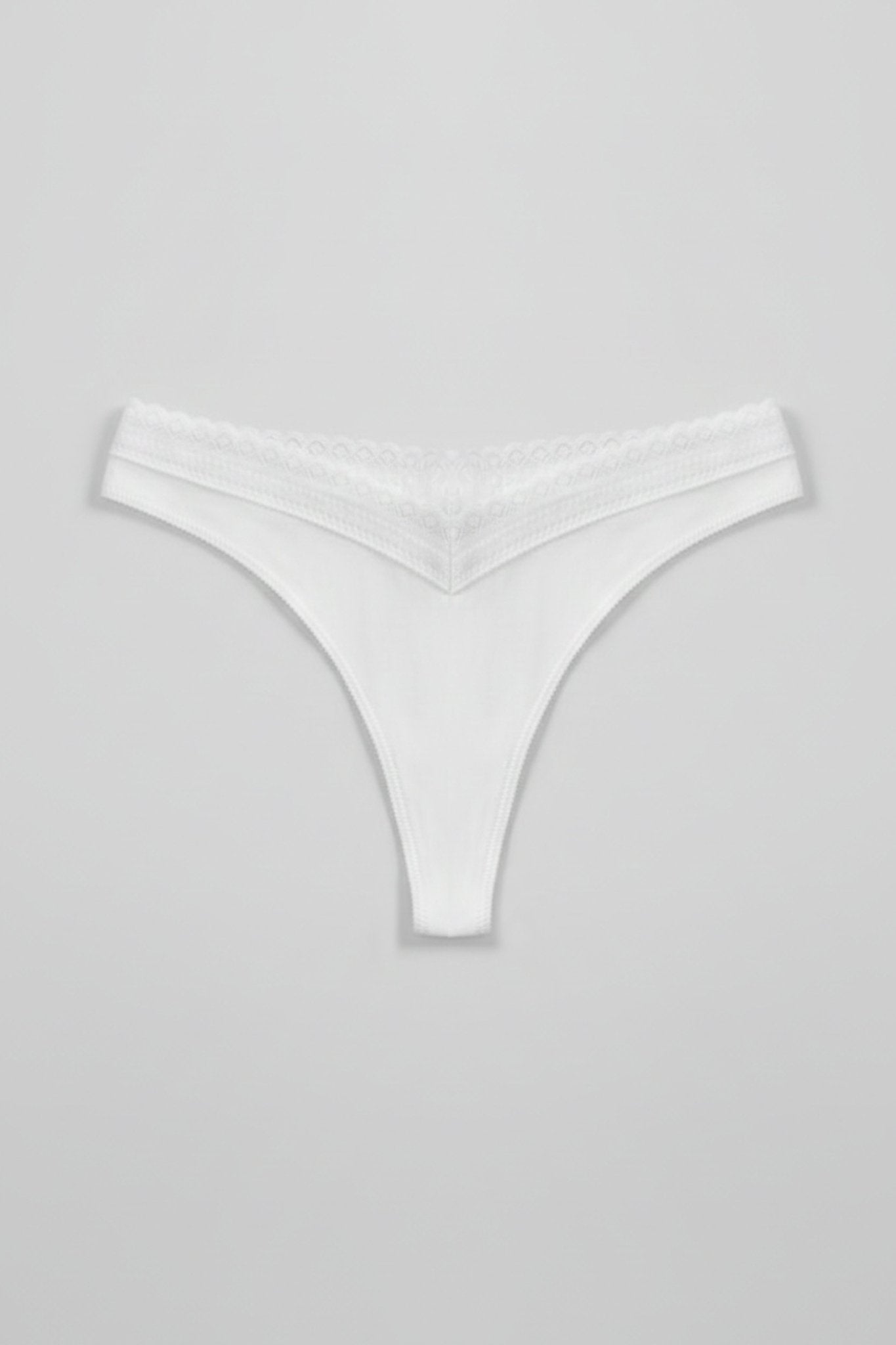 Organic Cotton Lace Thong - Siella - Color: White Blanc