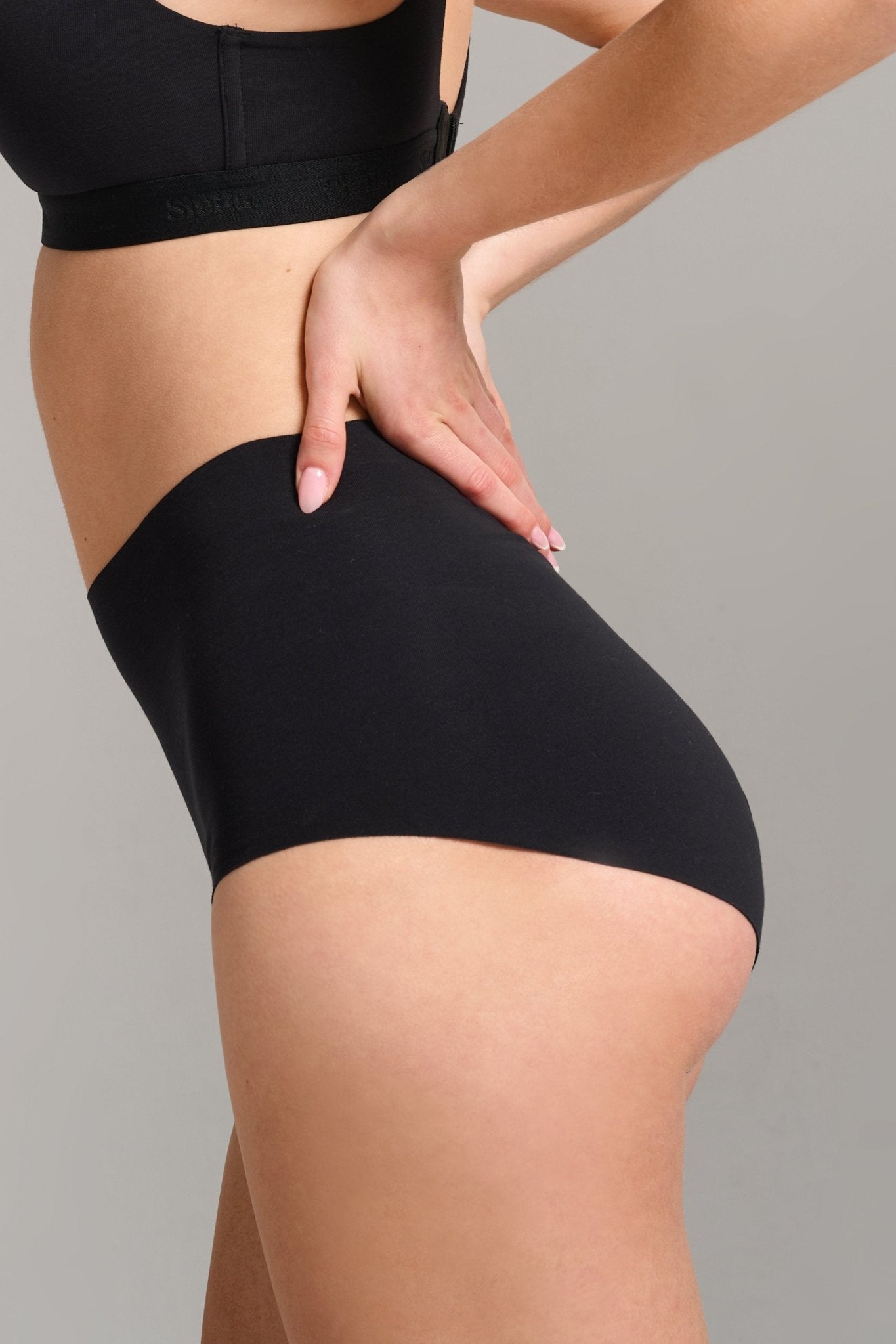 Organic Cotton No - Show High Waist Brief - Siella - Color: Black Noir