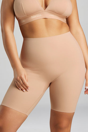 Organic Cotton No-Show Mid-Thigh Short - Siella - Color: Beach Beige Beige plage