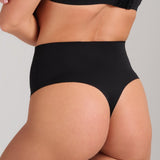 Organic Cotton No-Show Shaping Thong - SIELLA - Color: Black Noir