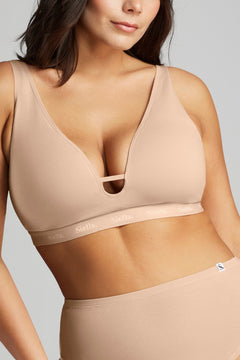 Organic Cotton Plunge Foam Bra - SIELLA - Color: Beach Beige Beige plage