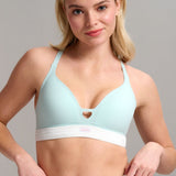 Organic Cotton Rib V-Neck Foam Bra - Siella - Color: Aqua Mist Aqua