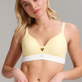 Organic Cotton Rib V-Neck Foam Bra - Siella - Color: Lemonade Limonade