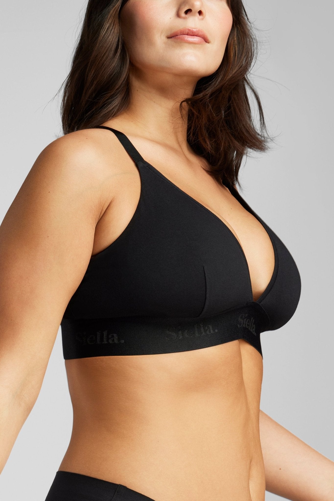 Organic Cotton Triangle Padded Bra - Siella - Color: Black Noir