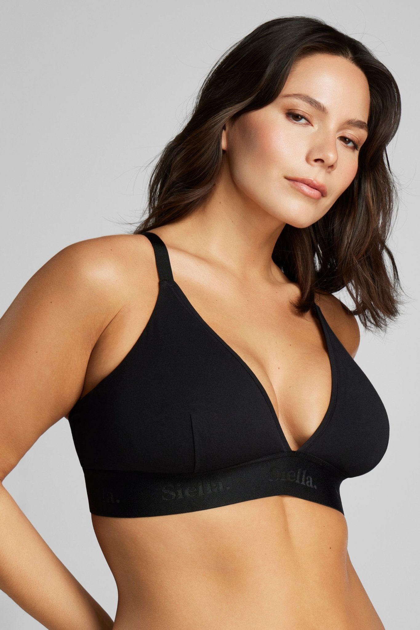 Organic Cotton Triangle Padded Bra - Siella - Color: Black Noir